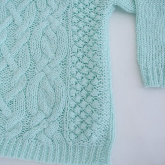 Vintage Heres A Hug Pastel Mint Cable Knit Mockneck Sweater M - Picture 6 of 10